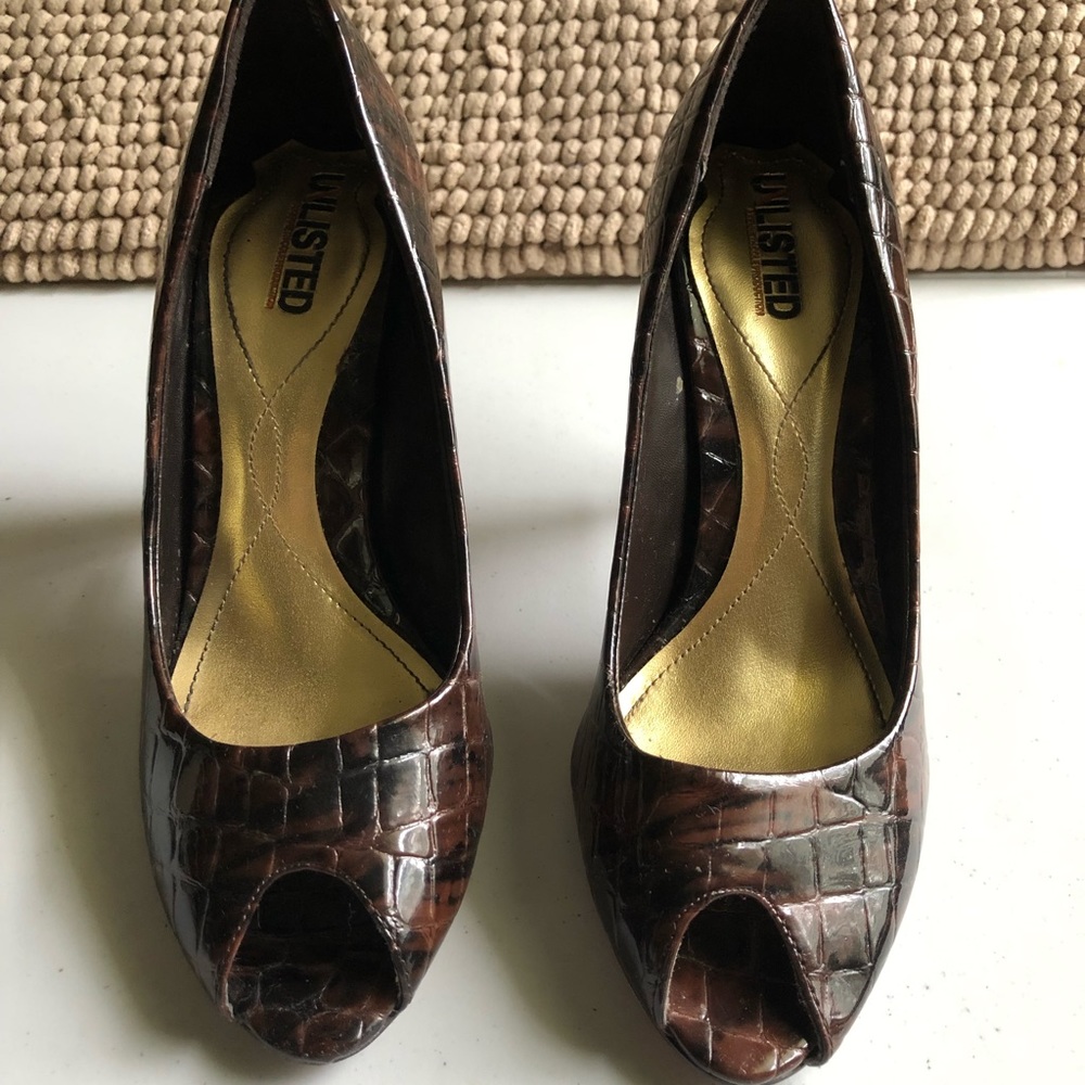 Brown peep toe heels
